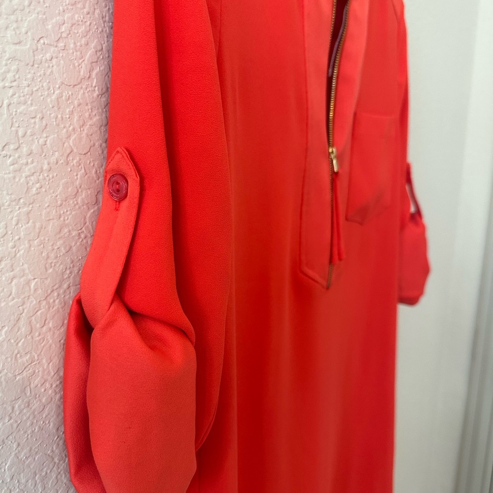 NWOT Trina Turk Women's XS Kaiko Orange crepe Shift dress  3/4 sleeve - Picture 8 of 13